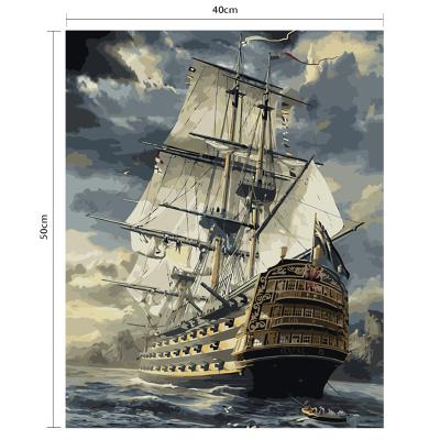 China Beginner Eco-Friendly Kids With Frame Wall Art Gifts Painting For Adults Boats Sailboat Warships Captain Crafts Paint By Number Kits for sale