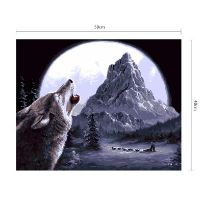 China Modern Animal Wall Art Wolf Howling at the Moon Poster Wildlife Picture for Modern Home Decoration Framed Ready to Hang Oil Painting for sale