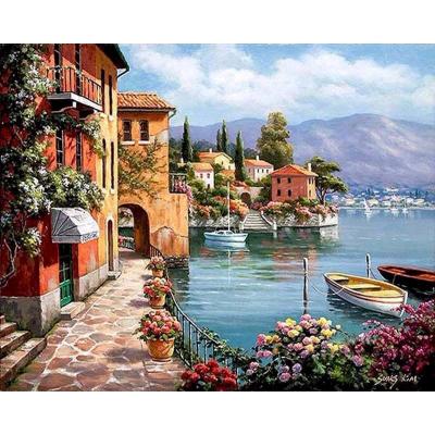 China Modern Diy City Landscape Drow Paint By Numbers Kids Kits Hand Painted On Canvas With Framed Oil Picture Paint By Number for sale