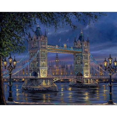 China Modern Hand Painted On Canvas With Framed Drow City Landscape By Numbers For Adults Kits DIY Oil Picture Painting By Number for sale