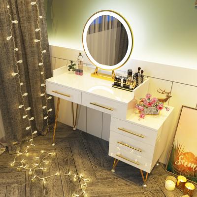 China Wholesale Modern LED Dresser Nordic Light Luxury Furniture Bedroom Dressing Table Velvet Makeup Marble Table for sale