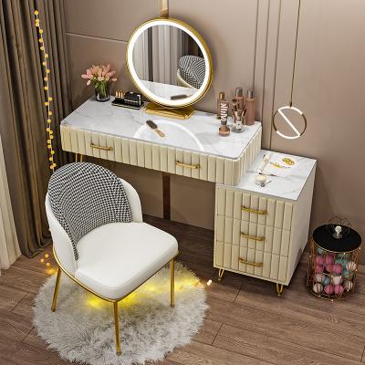 China Wholesale Modern LED Dresser Nordic Light Luxury Furniture Bedroom Dressing Table Velvet Makeup Marble Table for sale