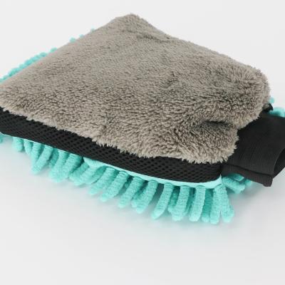 China 24x18cm Microfiber Soft Chenille Fleece Coral Car Glove Super Soft Absorbent Quick Drying Washing Cleaning Gloves for sale