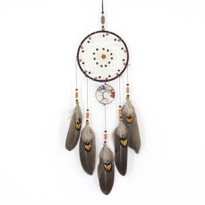 China High Quality Handmade Feather Indian Brown Decorative Catcher Europe Style Dream Catcher for sale