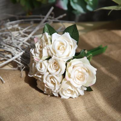 China Wholesale High Quality PVC Artificial Silk Rose Flowers Bunches For Wedding Home Decoration for sale