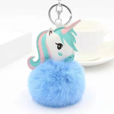 China Promotion Gift Wholesale Pony Plush Car Pendant Unicorn Fur Ball Bag Pendant Key Chain for sale