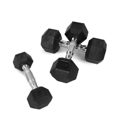 China Universal Custom Cheap Rubber Black Coat Steel Silver Dumbbell Set 5kg 10kg 12kg 15kg 20kg for sale