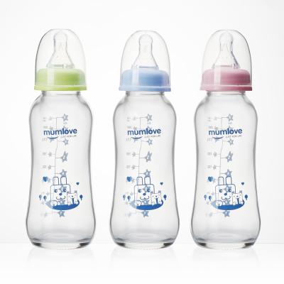 China eco-friendly & Durable High Quality Wide Borosilicate Glass Baby Neck 4OZ/225ML Feeding Bottle With Silicone Nipple for sale