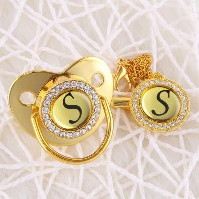 China 26 Letter Bling Gold Pacifier BPA Free Custom Baby Toddler Luxury Bling Pacifier With Clip for sale