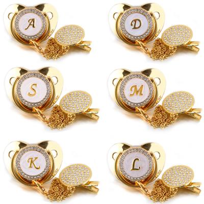 China BPA Free Soother Newborn Dummy Bpa Bling Luxury Infant Dummy Rhinestone Soother Free 26 Name Initial Letter Baby Pacifier for sale