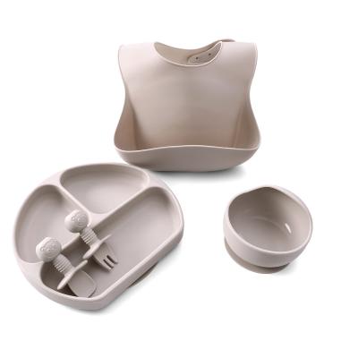 China Food Grade BPA Free Eco-Friendly Strong Suction Bowl Spoon Set Bib Baby Silicone Bowl Feeding Spoon for sale