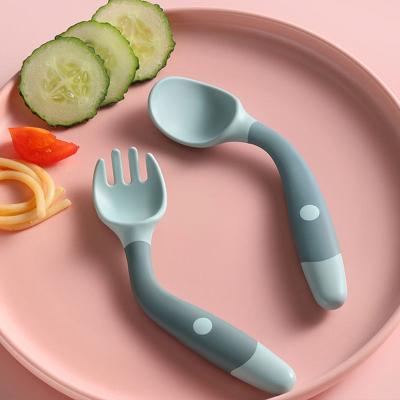 China BPA Free Food Grade Safety Silicone Baby Spoon and Fork Set Baby Silicone Soft Bendable Spoon With Box for sale