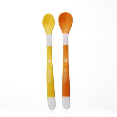 China Mumlove Food Grade Silicone Viable Colorful Soft Approved Baby Spoon And Fork Travel Colorful Plastic Baby Spoon Set for sale