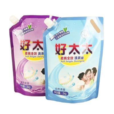 China Factory Disposable Self-supporting Bottom Flow Plastic Bag Straight Up Packaging Container Laundry Detergent Liquid Pouch With Spout for sale