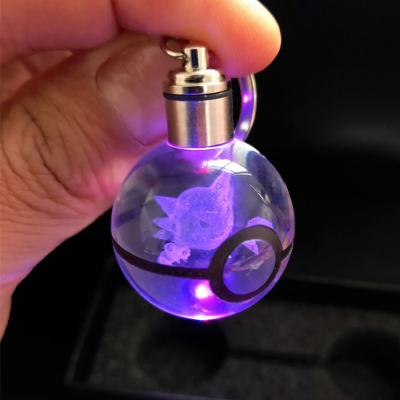 China Fast Shipping Europe LED Light Pokemon Ball Laser Engraving Crystal Ball Keychains For Kids Gift for sale