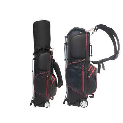 China Newest Design Nylon Embroidery Customized Logo Luxury Golf Stand Bag For Travel With Wheels for sale