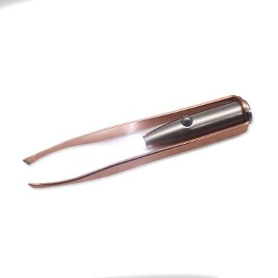 China Custom Made Rose Gold LED Logo Eyebrow Lash Extension Tweezers for sale