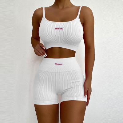 China 2022 Women's High Waist Tops Fashion Womens Ladies Shorts Breathable Tight Two Piece Sports Set Sets for sale