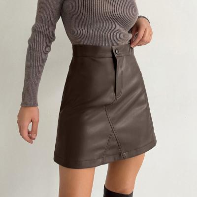 China New One-Word Autumn And Winter Bodycon Women's Breathable Sequins Skirt PU Mid Waist Sexy Leather Skirt Bodysuits for sale