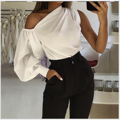 China Anti-Wrinkle New Long Sleeve Asymmetry One Sleeve Women Left And Right Loose Slimming Top Solid Color Shirt Slim Ladies Top Shirt for sale