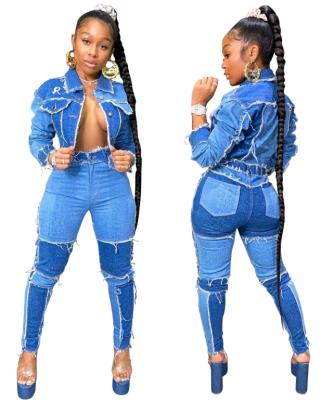 China 2020 new arrivals anti-pilling denim outfits casual jeans sets for women women two-piece set clothing for sale