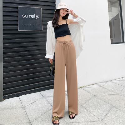 China new summer women's new high-rise straight wide-leg Anti-wrinkle sale pants women's straight casual trousers nine-point large size hot loose waist pants for sale