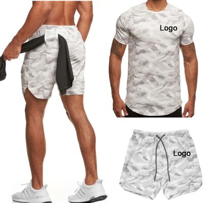 China China Supplier Breathable Camouflage Printing Two Piece Workout Shorts Breathable Quick Dry Mens Sportswear Sets Men Gym Clothes Short Set for sale