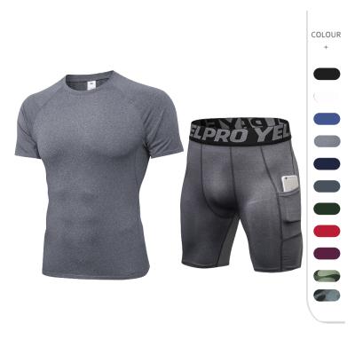 China Factory Sale Antibacterial Tights Workout Quick Dry Breathable Compression Sets Running Shorts And Sweat-wicking Sports Shirt Set For Men for sale