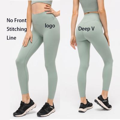 China Top Selling Breathable No Front Stitch Line High Waist Women Gaiters Butt Lift Deep V Sports Pants No See Through Corset Gaiters for sale