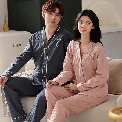 China 2022 OEM Selling V-neck QUICK DRY Turn-down Hot Collar Long Sleeve Pajamas With Pants for sale