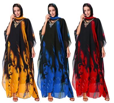 China 2022 New Fashion Anti-wrinkle Floral Print Beach Dubai Middle East Maxi Dress Plus Size Arabic Dress With Headscarf for sale