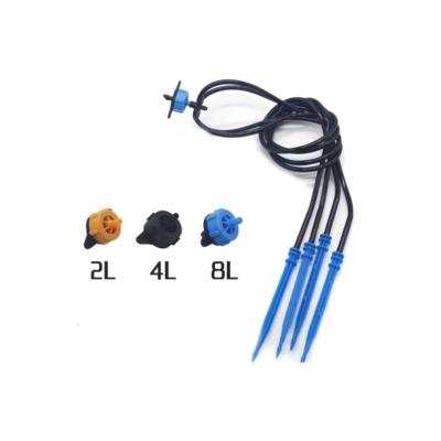 China Plastic Agricultural Greenhouse 4L/8l Green Belts Infiltration Irrigation System Kits 4 Branches Bend And Straight Arrow Flower for sale