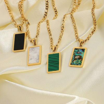 China Trendy Fashion Malachite Shell Pendant Necklace Gold Plated Stainless Steel Chain Necklaces for sale