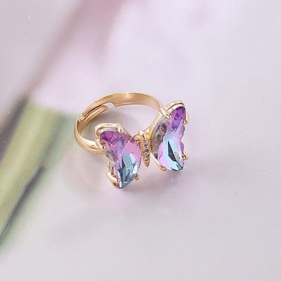 China 2022 Valentine's Day gift ring exquisite jeweley 14K nickel free gold plated CZ butterfly open copper ring for sale