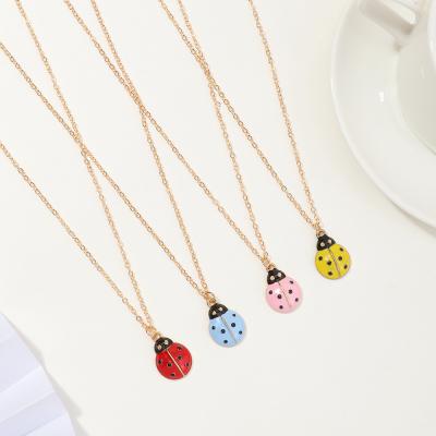 China Fashion Hiphop Valentine's Day Gift 14K Ladybug Stainless Steel Gold Plated Enamel Pendant Necklace for sale