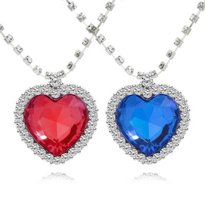 China TRENDY 2022 Valentine's Day Gift The Heart Of The Ocean Box Chain Necklace Couples Titanic Crystal Pendant Necklaces Jewelry for sale