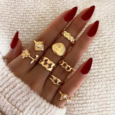 China None Shapes Jewelry Boho Coin Snake Moon Gold Rings 2021 For Women Gift Bohemian Ring Set for sale