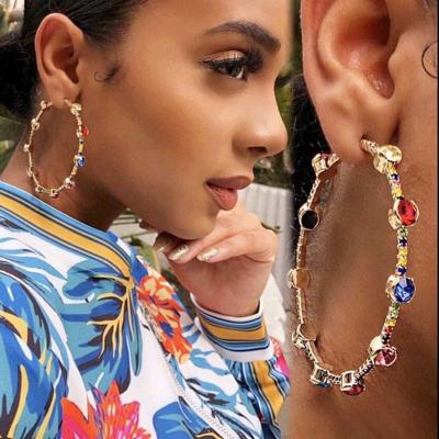 China Big Circle Gemstone Jewelry 2021 New Rhinestone Colorful Brilliant Earrings Lead Free Nickel Free Circle Gems Earrings for sale