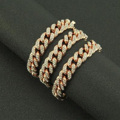 China Chain Bracelet Lead Free Nickel Free Cuban 12mm Gold Plated Pave Full Crystal Link Chain Rhinestone Cuff Bracelet for sale