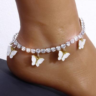 China Hot Selling Shining Lady FASHIONABLE Crystal Butterfly Pendant Anklet Jewelry Butterfly Anklet Chain Bracelet for sale