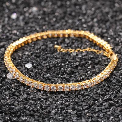 China Hiphop New Arrival Cuban Chain CZ Tennis Anklet Bling 18K Gold Plated Hitter Jewelry Women for sale