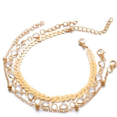 China Wholesale BOHEMIA Fashion Crystal Rhinestone Gold Plated Anklets Foot Chain Jewelry For Party for sale