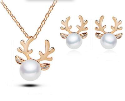 China Nickel Free European Pearl Elk Earrings Necklace Set Christmas Deer Head Ornaments Jewelry Set for sale