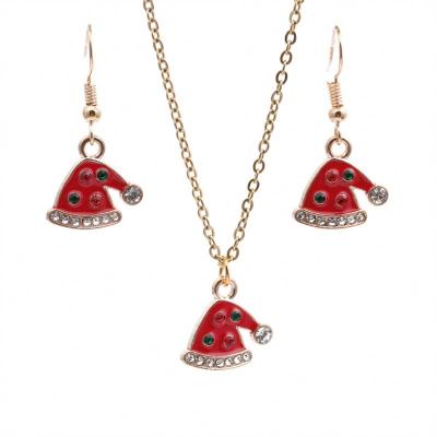 China Cute Alloy 18k Gold Christmas Hat Christmas Party Gift Drip Earrings Jewelry Pendant Set for sale