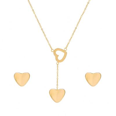 China CLASSIC Fashion Heart Gold Plated Charm Earrings Stainless Steel Necklace Jewelry Set For Women for sale