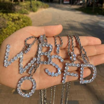 China Shiny Chain Choker Hip Hop Hip Hop Tennis Name Letter Initial Necklace Pendant Jewelry For Men for sale