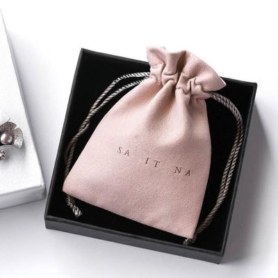 China 2022 New 9*7cm Pink Eco-friendly Storage Drawstring Jewelry Bag Fabric Velvet Packaging Pouch With Custom Logo Printed for sale