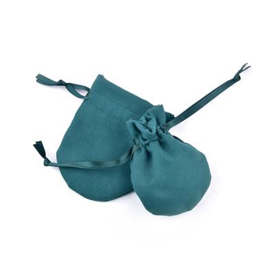 China OEM+ODM+Wholesale Eco Plain Mini Logo Custom Suede Drawstring Packaging Bag Necklace Jewelry Circular Luxury Green Pouch for sale