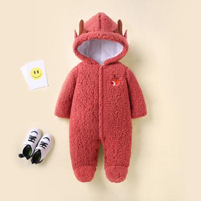 China Polyester factory export plain white baby woolen rompers with hooded clothes for newborn baby for sale