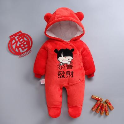 China Wholesale Ready Current Wholesale Coral Fleece New Year Premium Baby Clothes Infant Baby Hoodie Romper for sale